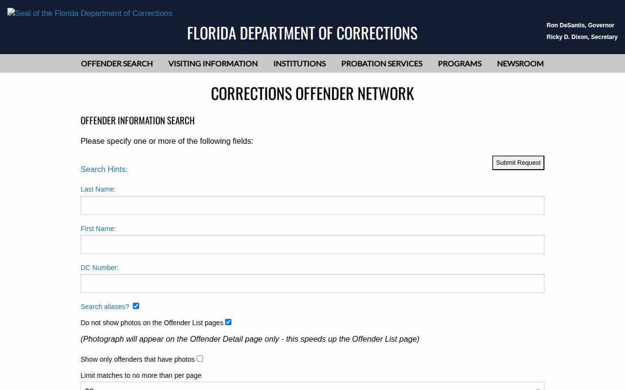Marion County released inmate search through the FDC Corrections Offender Network