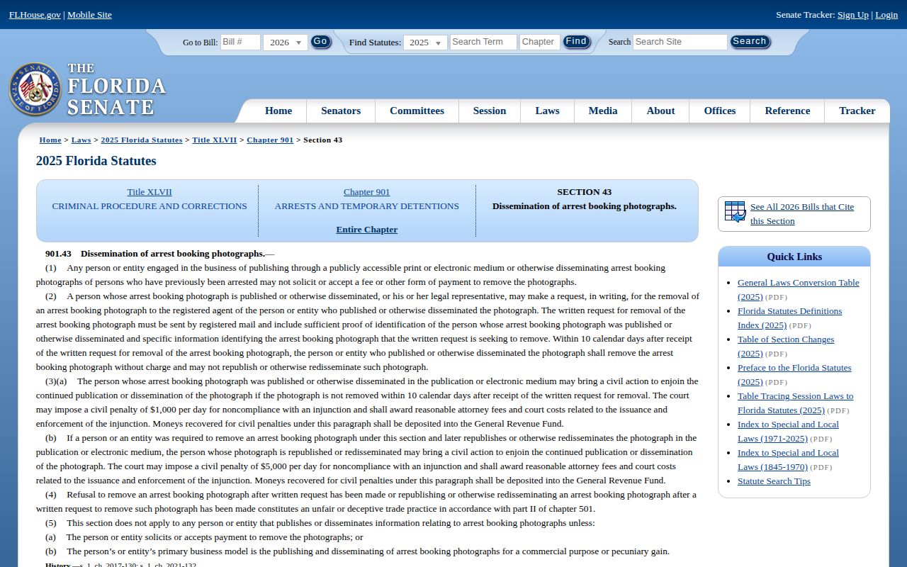 Florida law affecting mugshots of released Marion County inmates