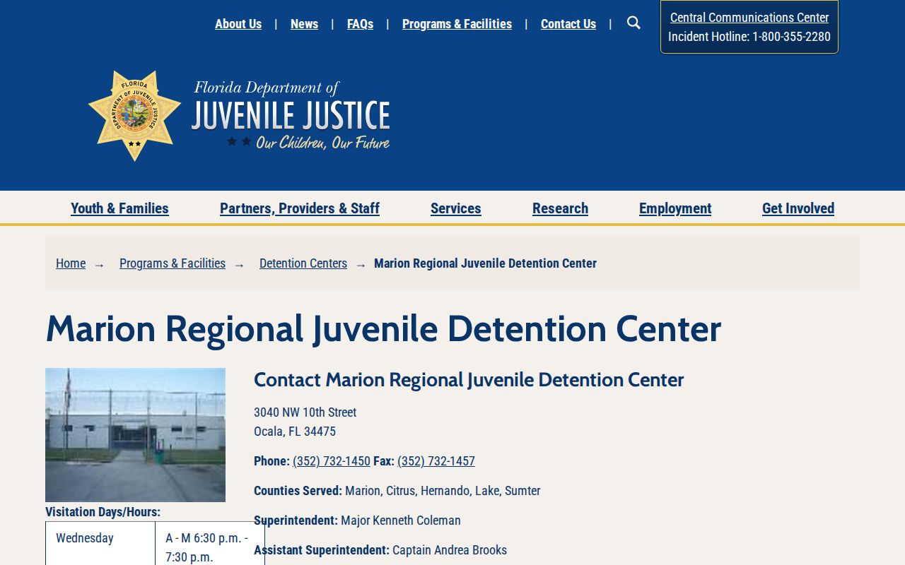 Marion Regional Juvenile Detention Center official DJJ facility information